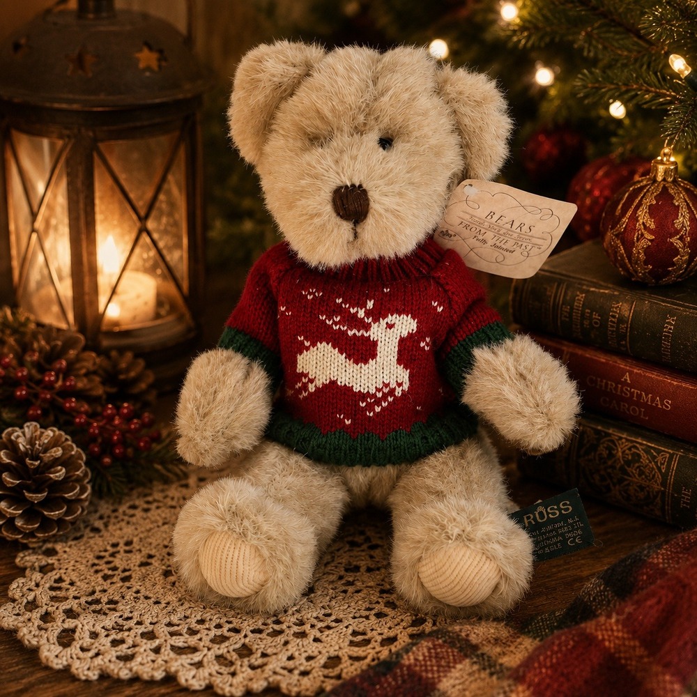 Vintage Russ Berrie Bears From the Past Teddy Bear Christmas Reindeer Sweater